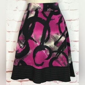 MY MICHELLE Circle Skirt Magenta Black Grey White Back Zipper Size 5/6 Medium